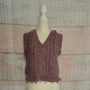 Boohoo Muave Acid Washed Cable Knit V-neck Tank Top